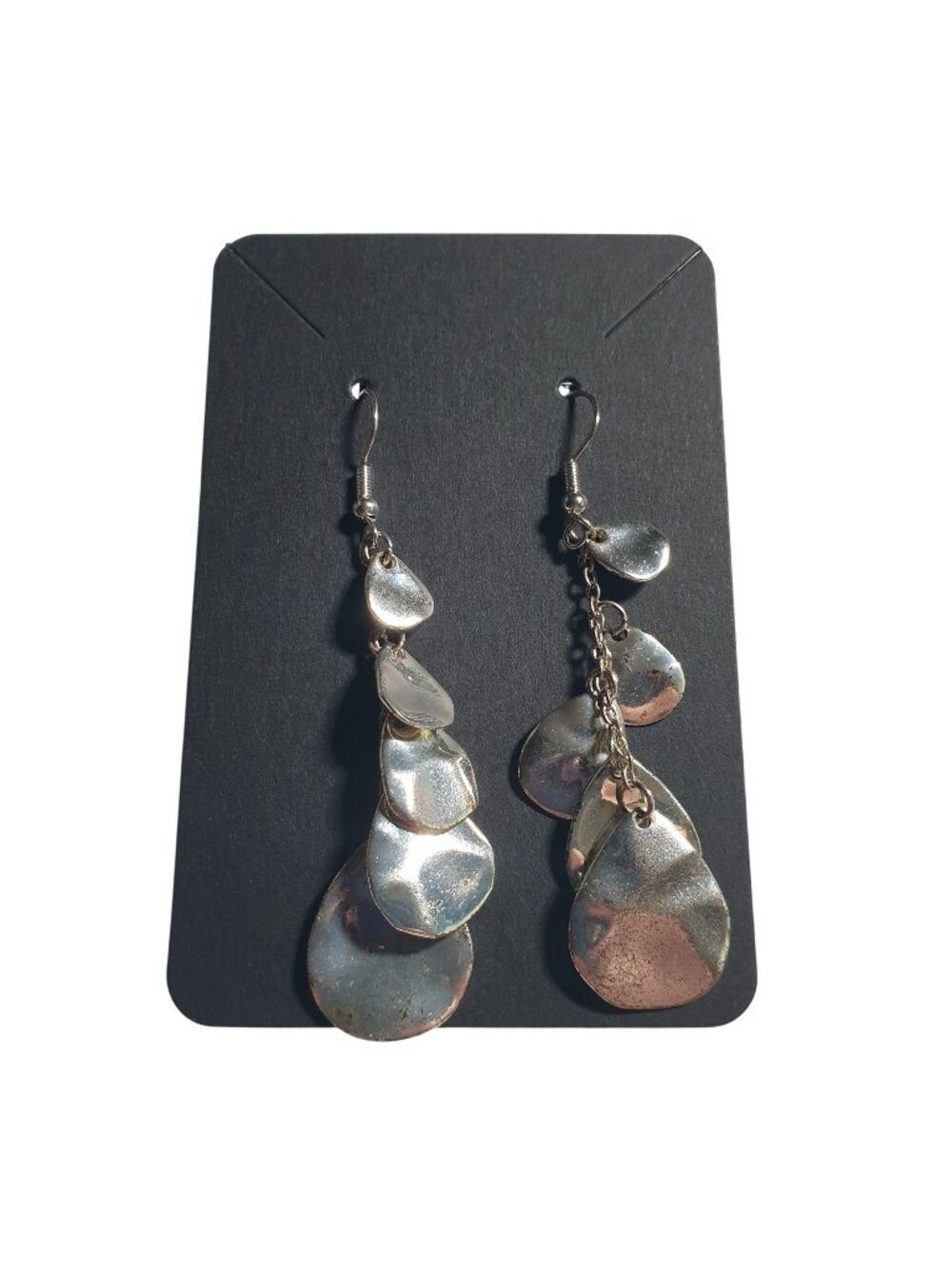 Silver Tone Dangle Drop Earrings Layered Oval Teardrop Shape Lightweight Hook Ba
